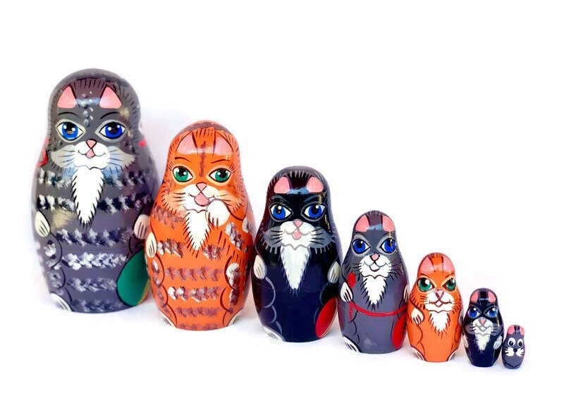 Cats Nesting Dolls for Kids 7 Dolls Animals Wooden Toy Etsy