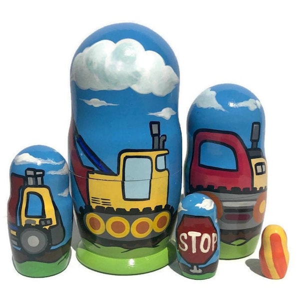 Nesting dolls for boys, baby boy wooden toy, track tractor, Educational toy, developing skills, Montessori toy, pretend play, natural wood