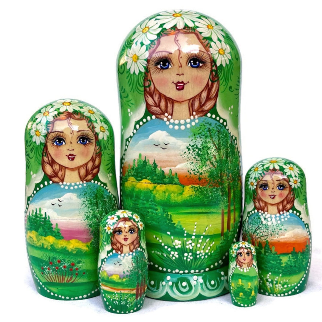 Exquisite Traditional Nesting Doll Set in Green Dress With Etsy