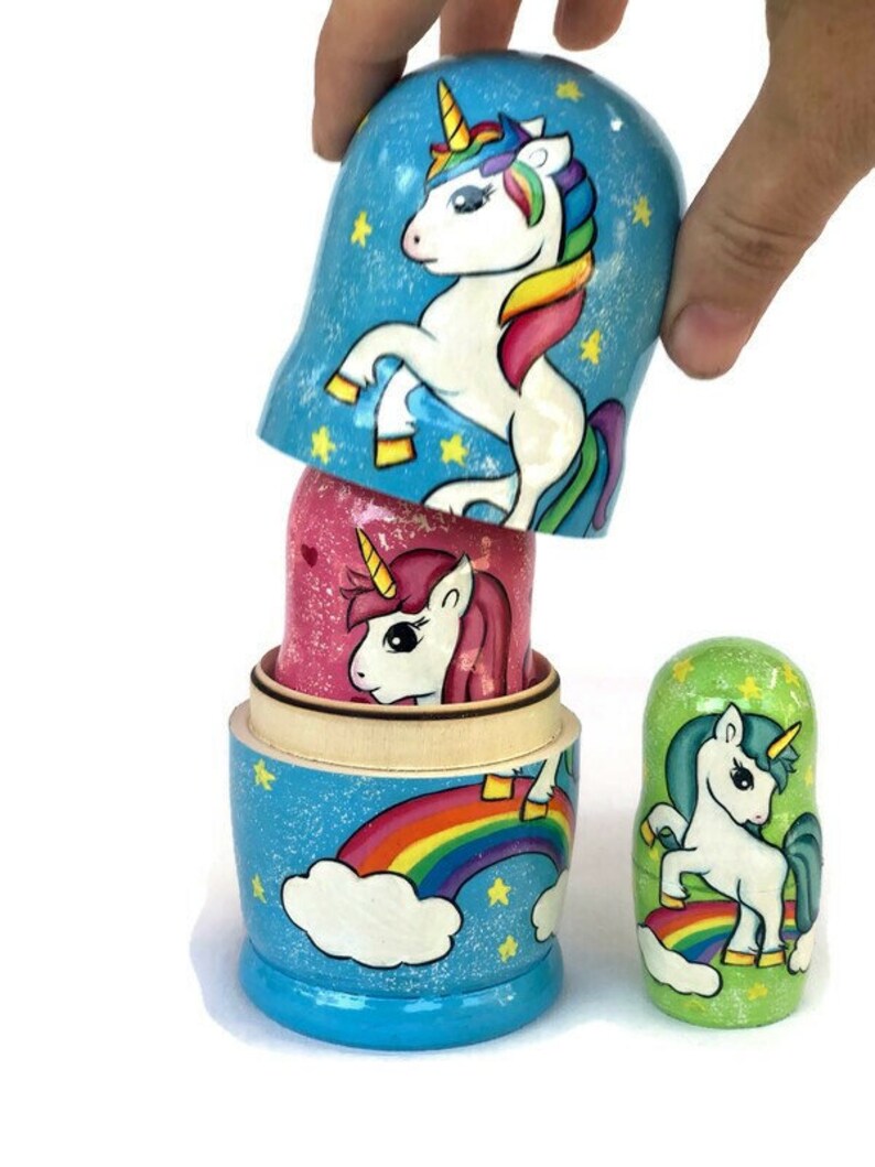 Unicorns Nesting Dolls for Kids Rainbow Unicorn Wooden Etsy