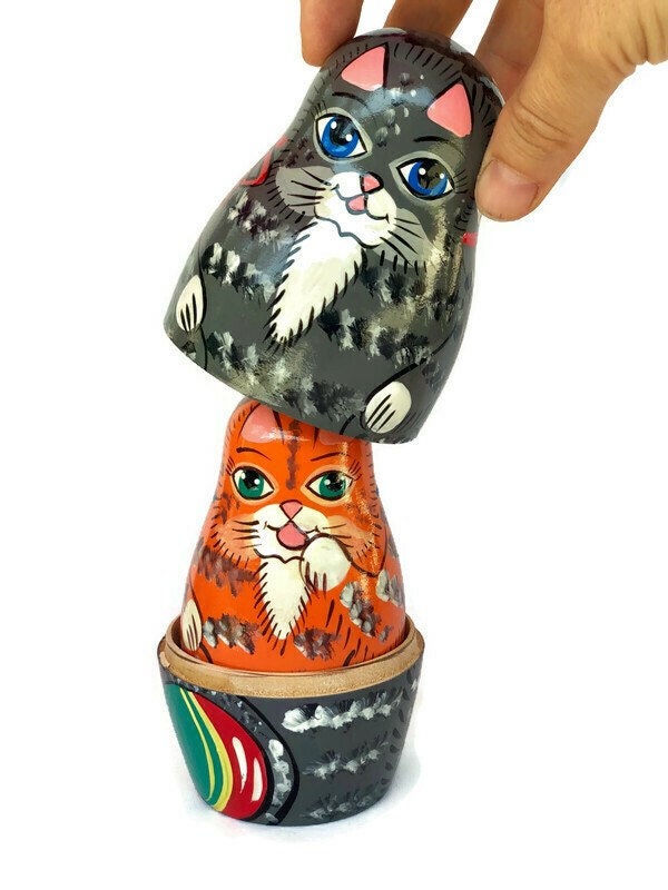 Cats Nesting Dolls for Kids 7 Dolls Animals Wooden Toy Etsy
