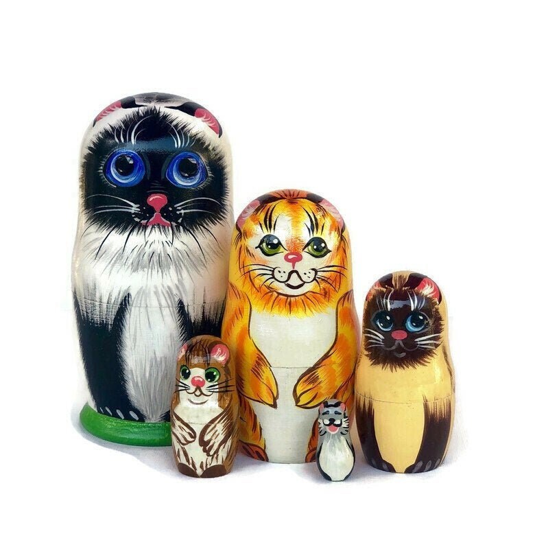 Cat nesting dolls for kids handmade wooden toy developing Etsy