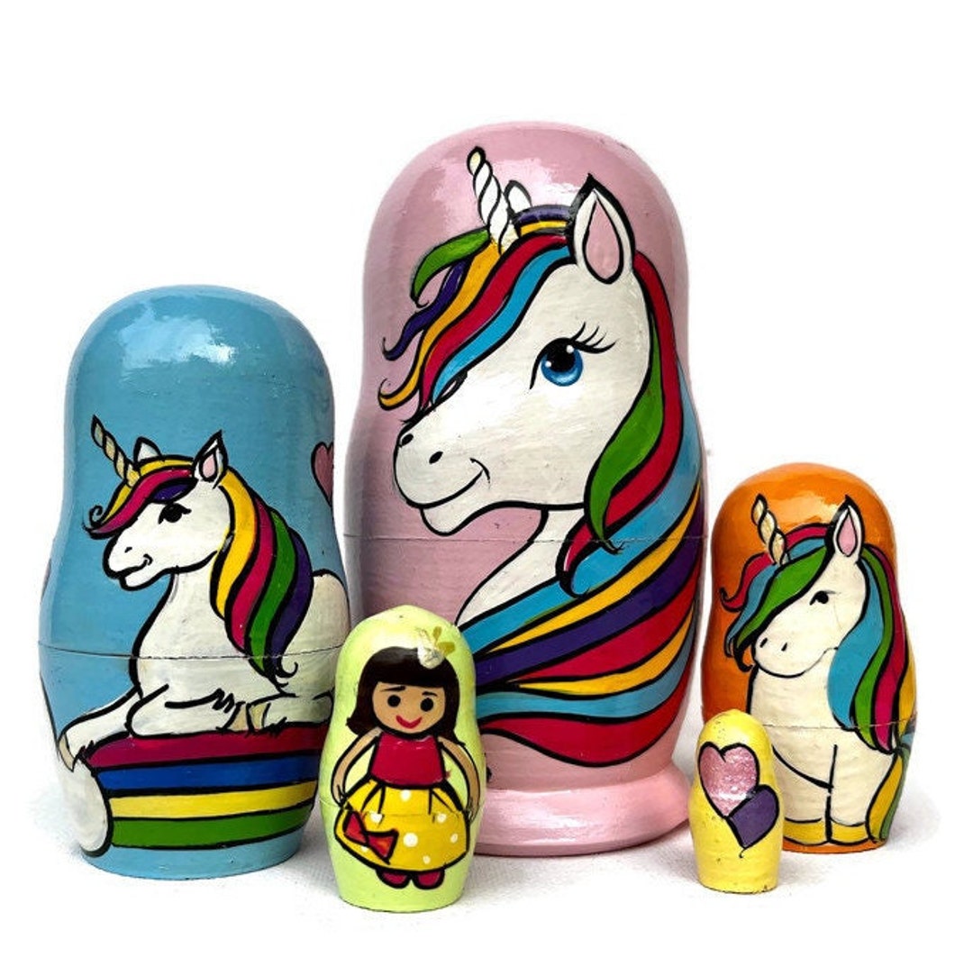 Unicorns Nesting Dolls for Kids, Rainbow Unicorn, Wooden Russian Dolls