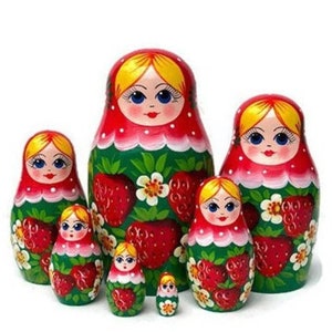 Handmade Strawberry Nesting Dolls: Traditional Babushka Stacking Toy
