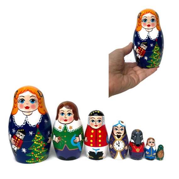 Matriosche Di Legno A Forma Di Schiaccianoci - Set 5 Pezzi Scolpiti A Mano, Decorazione Per Casa, Camera Bambini, Idee Regalo