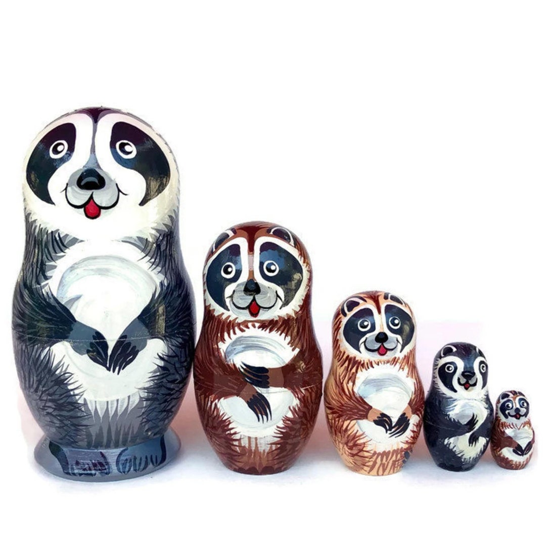 New Raccoon Nesting Dolls for Kids, Animal Ukrainian Dolls, Developing