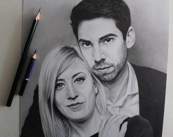 Couple Portrait from Photo, Handmade Pencil Drawing, Custom Gift for the Couple, Combine Photos Drawing