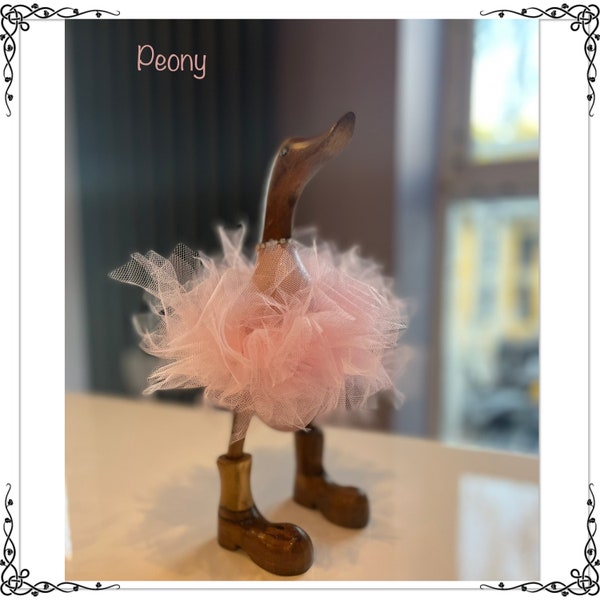 Peony Wooden Tutu Duck, Bamboo Duck, Dressed Duck in Dress, Personalised, Home Decoration, Gift / Present ideas, Wooden Duck in Boots.