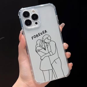 Custom Line Art Faceless Picture iPhone Case, Anniversary & Birthday Gift, Personalized Drawing Couple Outline, Pet Owners iPhone cover gift