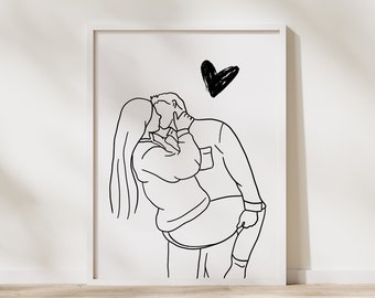 Personalised couples anniversary gift, custom wedding gift, gifts for couple, Christmas gift portrait line art faceless digital PNG file