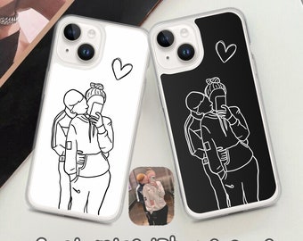 Custom Line Art iPhone Case - Personalized Gift for Him and Her - Unique Couple Portrait - Anniversary or Birthday Present iPhone cover