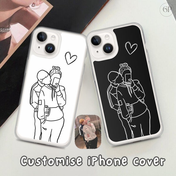 Custom Line Art iPhone Case - Personalized Gift for Him and Her - Unique Couple Portrait - Anniversary or Birthday Present iPhone cover