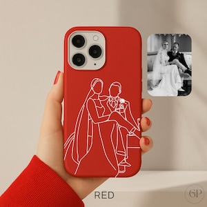 Personalized iPhone Tough Case, Custom Line Art Portrait, Hand Drawn Matte Cover, Gift for Her, Protective Phone Case, Aesthetic Gift