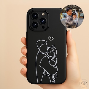 Spersonalizowany twardy futerał na iPhone'a, niestandardowy portret z grafiką liniową, ręcznie rysowana matowa okładka, prezent dla niej, ochronne etui na telefon, estetyczny prezent