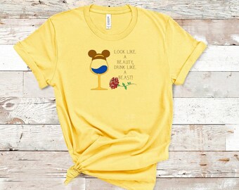 Beauty and the Beast Belle inspired "Look like a beauty drink like a beast" premium Bella Canvas tee or racerback tanktop