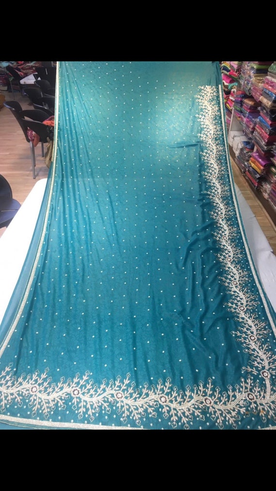 heavy pearl work saree