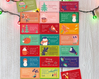 Christmas Cracker Jokes - 24 Illustrated Cards for Advent Calendars, Table Decor, Stocking Fillers, Family Festive Fun & Party Bags
