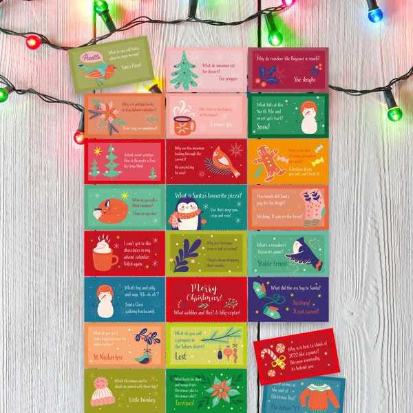 Christmas Jokes - 24 - Cracker Filler - Table Talkers - Fun - Beautiful Christmas Designs - Christmas Crackers - Craft - Universal Christmas