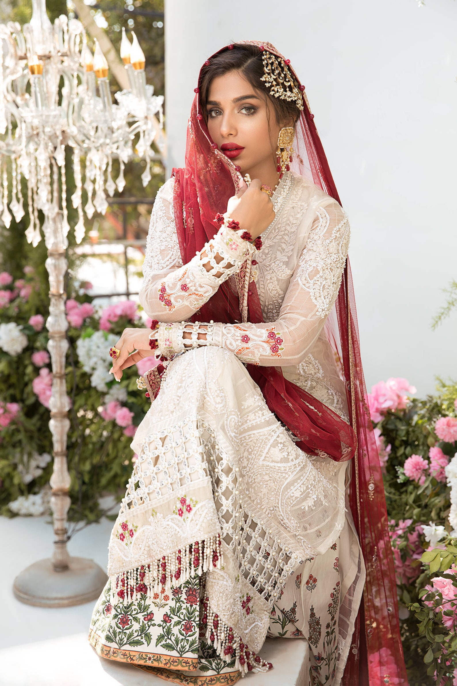 nikkah white frock with red dupatta
