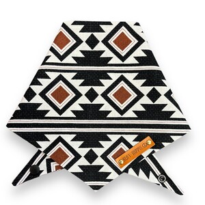 Dog Bandana Boho Aztec Bandana, Brown, White and Black. Ruff Hippie tie and snap bandana. image 3