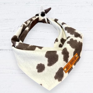 Dog Bandana, Cream with Brown Cow spots. Pet Bandana, Animal print. Pet gift.