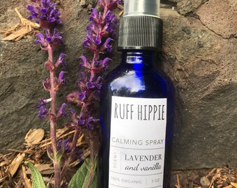 Dog Calming Spray, Organic Lavender and Vanilla Calming spray, essential Oil Dog spray.