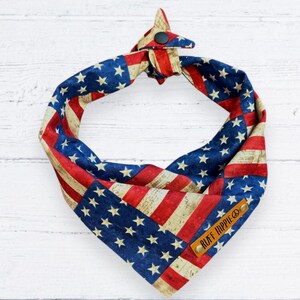 Dog Bandana, Pet Bandana, Red, White and Blue flag print. Hand Made Sisters Oregon.