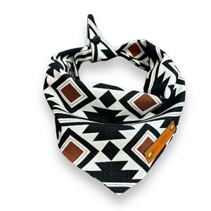 Dog Bandana Boho Aztec Bandana, Brown, White and Black. Ruff Hippie tie and snap bandana. image 1