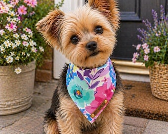 Pañuelo de algodón con estampado floral para perros: accesorio para mascotas con cierre de broche (Ruff Hippie)