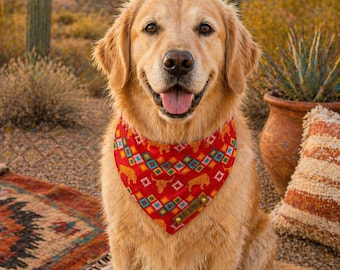 Pañuelo rojo azteca para perros, bufanda del suroeste para perros, pañuelo occidental para perros, accesorios bohemios para mascotas, estilo tribal para perros