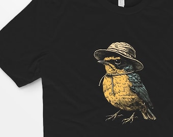 Bird Wearing Hat T-shirt, Birding Shirt, Bird Watching T-shirt, Gift for bird lover, Premium Unisex T-shirt