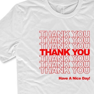 T-shirt de sac à provisions en plastique des années 90 Merci Bonne journée