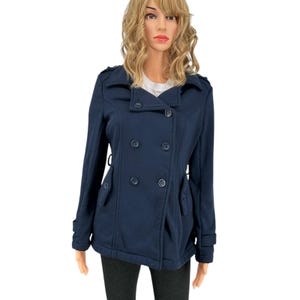 Vintage Y2K Navy Blue Double Breasted Jacket Ambiance Chunky Button Medium 90s Style Retro Dark Academia