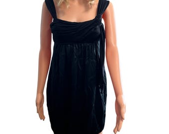 BCBGMaxAzria Schwarzes Mini Kleid 0 Griechischen Drapierte Bubble Saum Empire-Taille Y2K