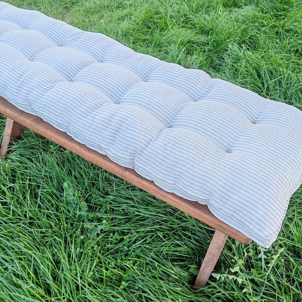 Custom Bench Cushion with Non-Standard Shape - Linen Fabric, Natural & Eco-Friendly