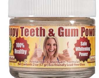 Organic Happy Teeth & Gum Powder, for Gum Recession Help, Plaque, Bleeding, Sensitivity, Bad Breath, Peppermint, Anti Cavity, Re mineralize