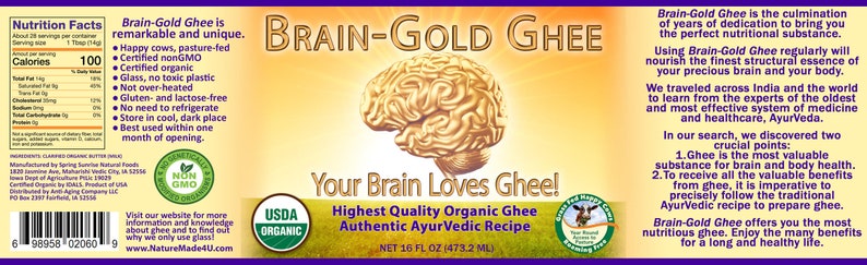 Brain-Gold Organic, Pasture Raised Ayurvedic Ghee image 2