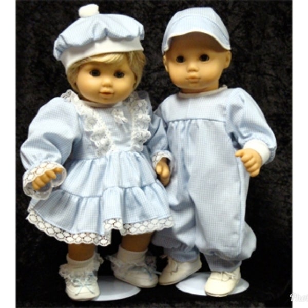 14-15-16 inch Blue Gingham Summer Doll Dress and Romper Outfits Fit Dolls like Bitty Baby & Twins, Boy and Girl Matching Summer Doll Clothes