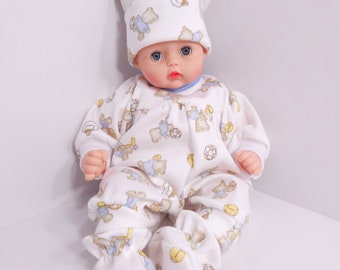 12-13-14 inch Teddy Bear Sports Doll Pajamas Hat Blanket Bib fit Dolls like Adora, Corolle, Gotz, Little Huggums, Madame Alexander, Pussycat