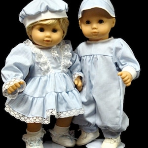 14" - 16" Blue Gingham Easter Doll Dress / Romper, Fit Dolls like Bitty Baby & more