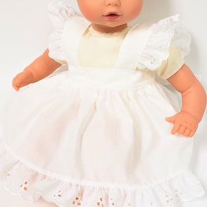 14&quot; 15&quot; 16&quot; White Lace Pinafore, Reborn Doll Pantaloons, Long Dress Bloomers fit Dolls like Baby Stella, Bitty Baby, Pussycat, Thumbelina
