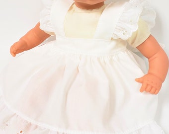 14 15 16 inch White Lace Pinafore, Reborn Doll Pantaloons, Long Dress Bloomers fit Dolls like Baby Stella, Bitty Baby, Pussycat, Thumbelina