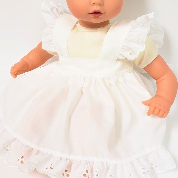 14 15 16 inch White Lace Pinafore, Reborn Doll Pantaloons, Long Dress Bloomers fit Dolls like Baby Stella, Bitty Baby, Pussycat, Thumbelina