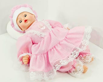12" - 14" Pink Gingham Easter Baby Doll Dress, Fit Dolls like Adora, Corolle, Gotz, Lee Middleton, Madame Alexander, Melissa & Doug, Vogue