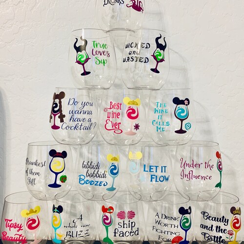 Disney Princess Wine Glasses Stemless Wine Glasses Wedding Etsy