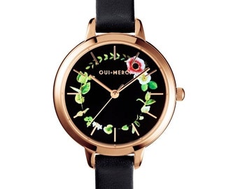 Oui Merci MC010026 Ladies watch Black with Flowers