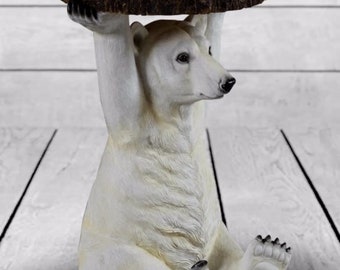 POLAR BEAR Holding "Trunk Slice" Side Table - Bear Decor - Quirky Table - Cool Interior - Unusual Table - Coffee Table - End Table