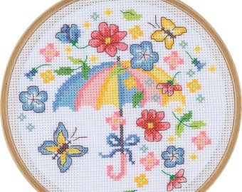 Cross Stitch kit with wooden hoop code BCS07 April Showers