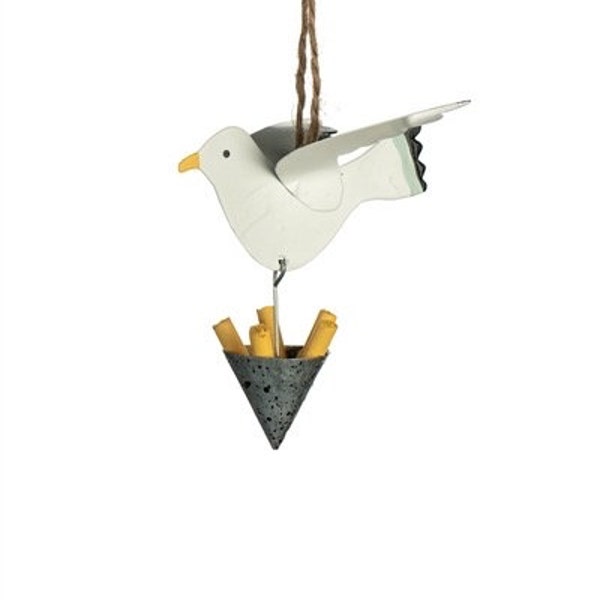 Seagull Steals Chips hanging ornament - Seaside Gifts - Seaside Art- Beach Decor - Seaside Decor