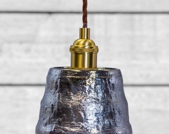ANTIQUE BRASS PENDANT Light With Smoke Grey Glass Shade - Lamp